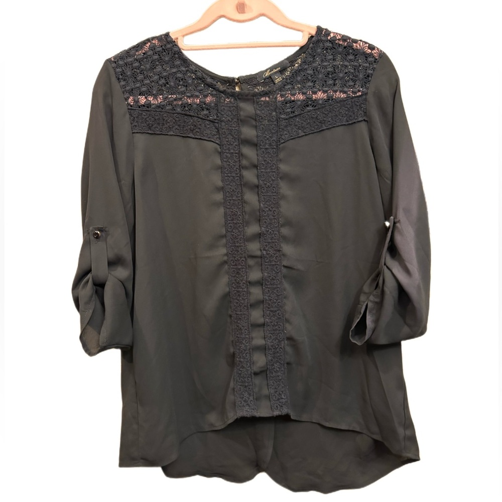 Monteau black lace open back blouse